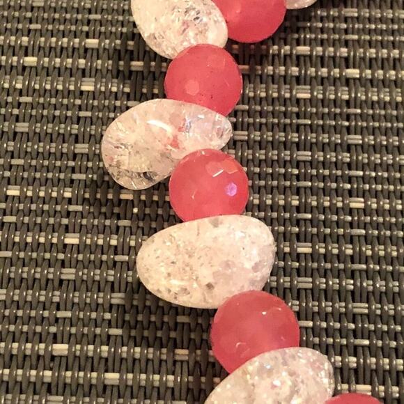 Pink Jade & Clear Crystal Handmade Beaded Ankle Bracelet - Picture 7 of 8